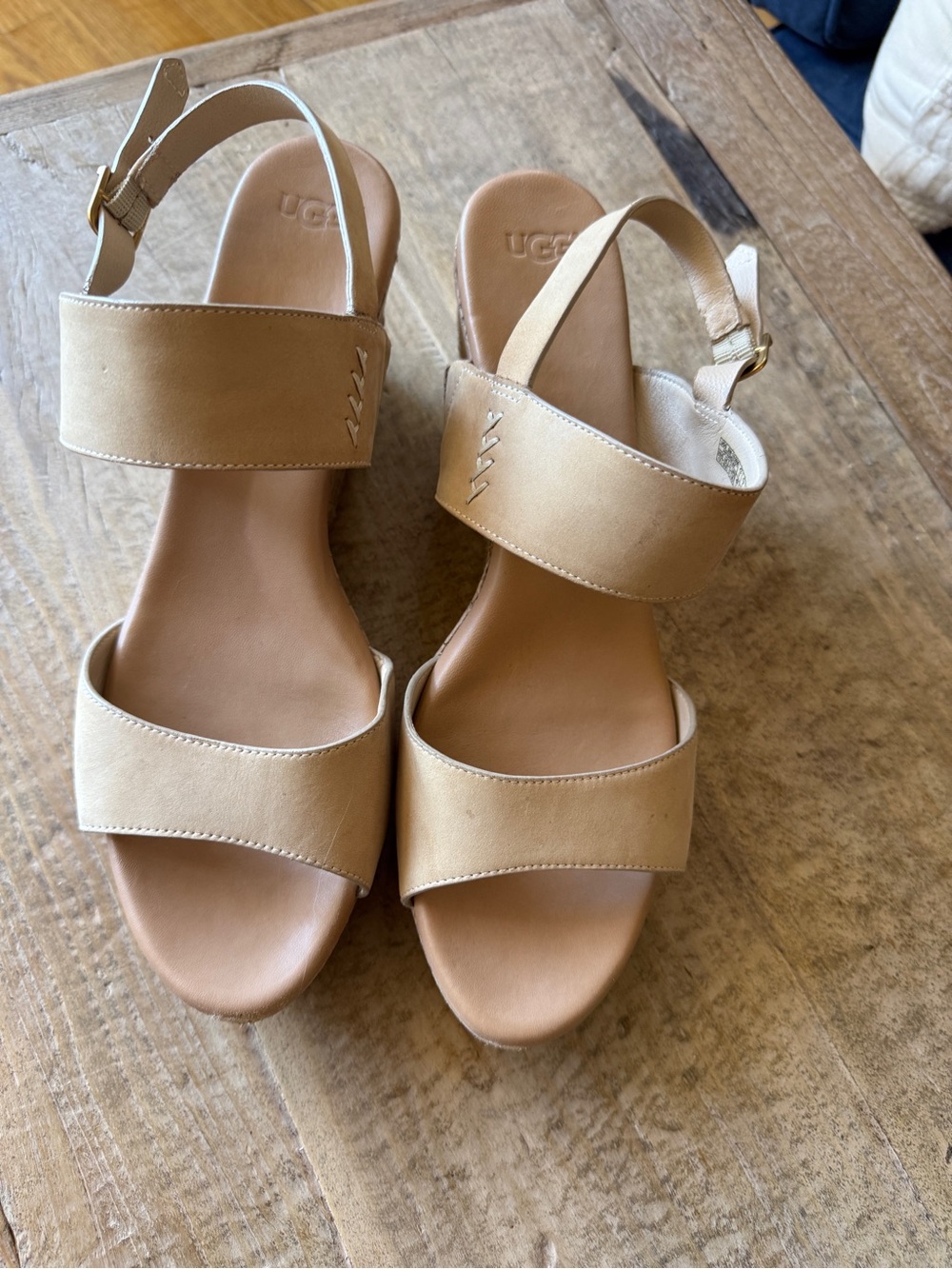UGG Women's Beige/Tan Leather Slingback Sandals, size 12